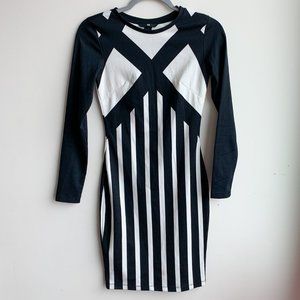 H&M Art Deco black and white striped pencil dress